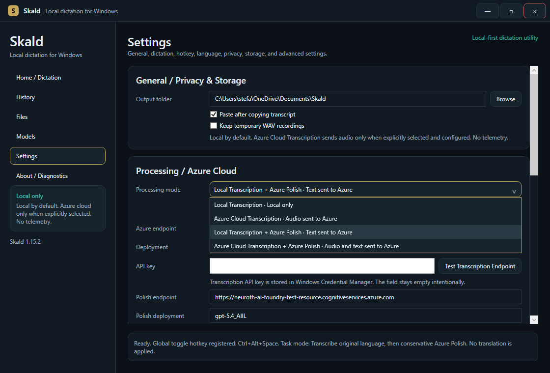 Skald settings with processing modes